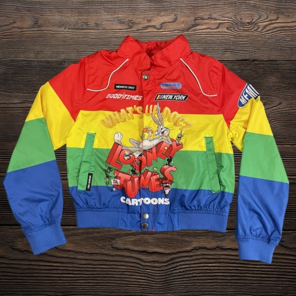 Members Only Looney Tunes Bugs Bunny Rainbow Windbreaker Jacket Kids‎ 10/12 L